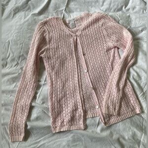 Vintage Cotton Pointelle Crochet Cardigan | Pink | Small